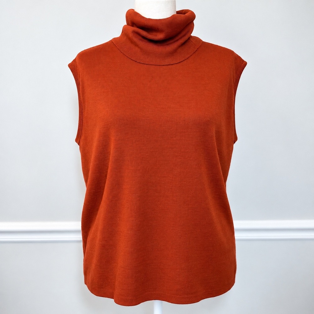 Dudley Woman Plus Size 1X Burnt Orange Sleeveless Turtleneck Sweater Vest USA